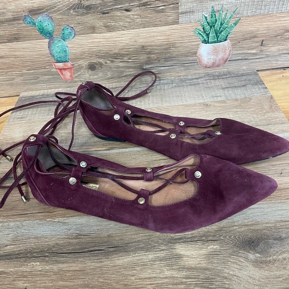 Halogen maroon suede lace up pointy toe ballet flats women’s 8 - Picture 1 of 10